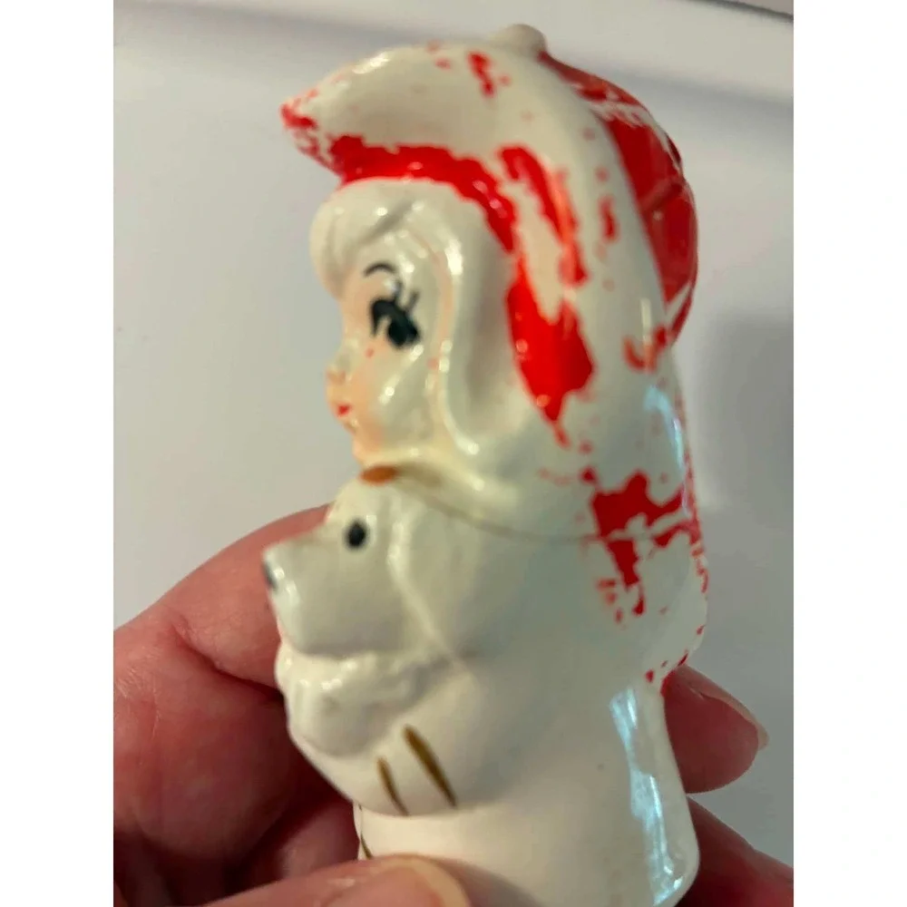 Vintage Japan Salt & Pepper Shakers Set Red Firefighter Boy & Girl Figurines